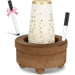 Wooden Cup Holder with Marker Slot Brown Cup Holder Dispenser Disposable Mug